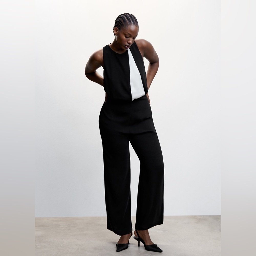 NWT Mango MNG Colorblock Sleeveless Round Neck Straight Leg Jumpsuit size L